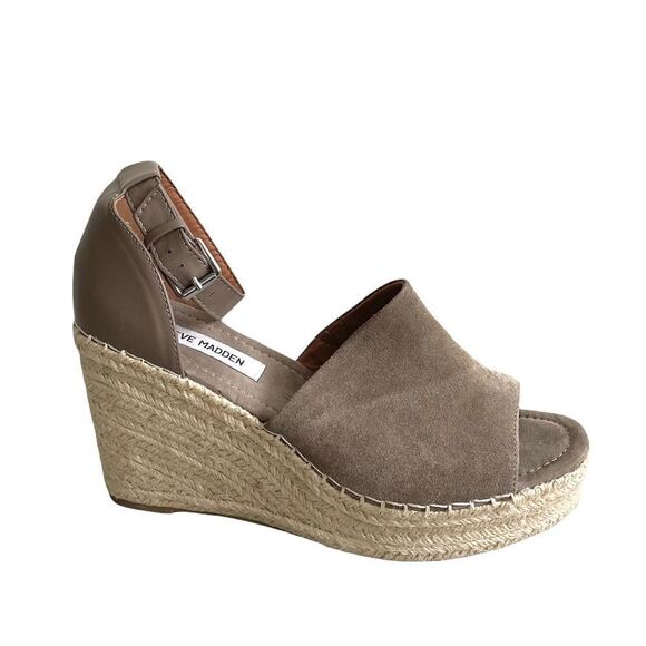 Steve MADDEN Suede Jaylen Wedge Espadrilles Summer Sandals Tan 10 - Picture 2 of 14